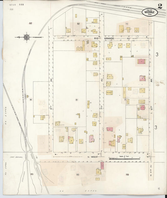 Sanborn Fire Insurance Map from Midvale, Salt Lake County, Utah (1942), Sheet #0002 - Historic Sanborn Fire Insurance Map Print, vintage old map wall art, antique decor, genealogy gift, Utah Utah map
