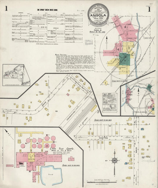 Sanborn Fire Insurance Map from Angola, Erie County, New York (1924), Sheet #0001 - Complete Map Set gallery image, historic Sanborn map, vintage wall art, New York New York