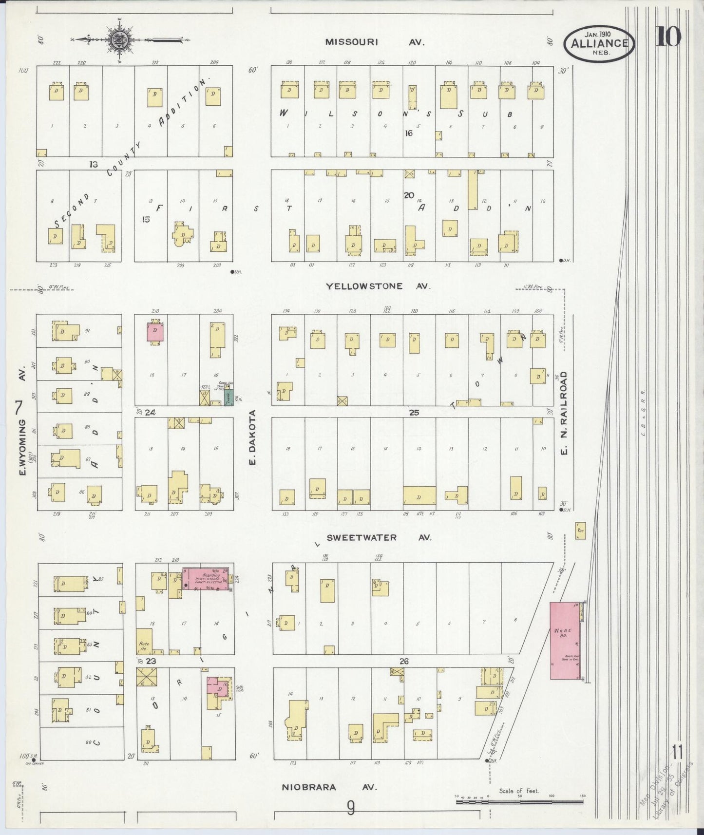 Sanborn Fire Insurance Map from Alliance, Box Butte County, Nebraska (1910), Sheet #0010 - Complete Map Set gallery image, historic Sanborn map, vintage wall art, Nebraska Nebraska