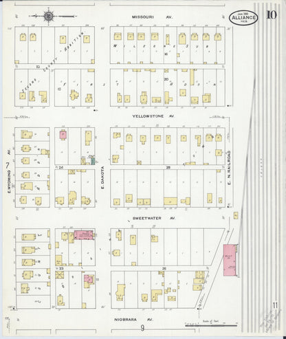 Sanborn Fire Insurance Map from Alliance, Box Butte County, Nebraska (1910), Sheet #0010 - Complete Map Set gallery image, historic Sanborn map, vintage wall art, Nebraska Nebraska