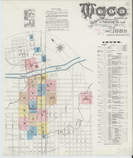 Sanborn Fire Insurance Map from Waco, McLennan County, Texas (1889), Sheet #0001 - Complete Map Set gallery image, historic Sanborn map, vintage wall art, Texas Texas