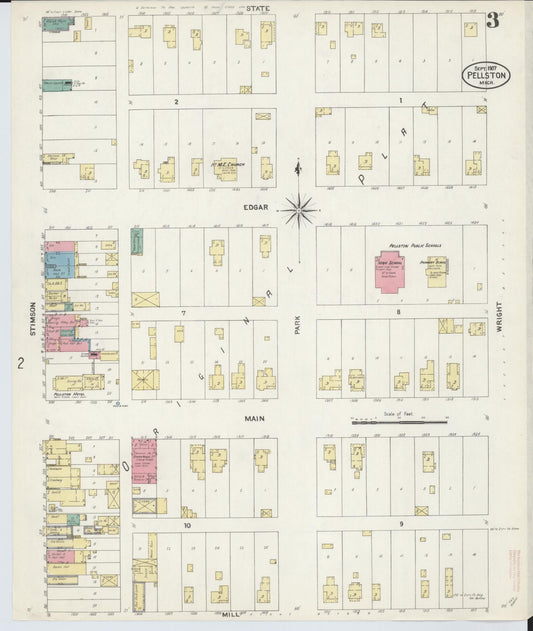 Sanborn Fire Insurance Map from Pellston, Emmet County, Michigan (1907), Sheet #0003 - Historic Sanborn Fire Insurance Map Print, vintage old map wall art, antique decor, genealogy gift, Michigan Michigan map