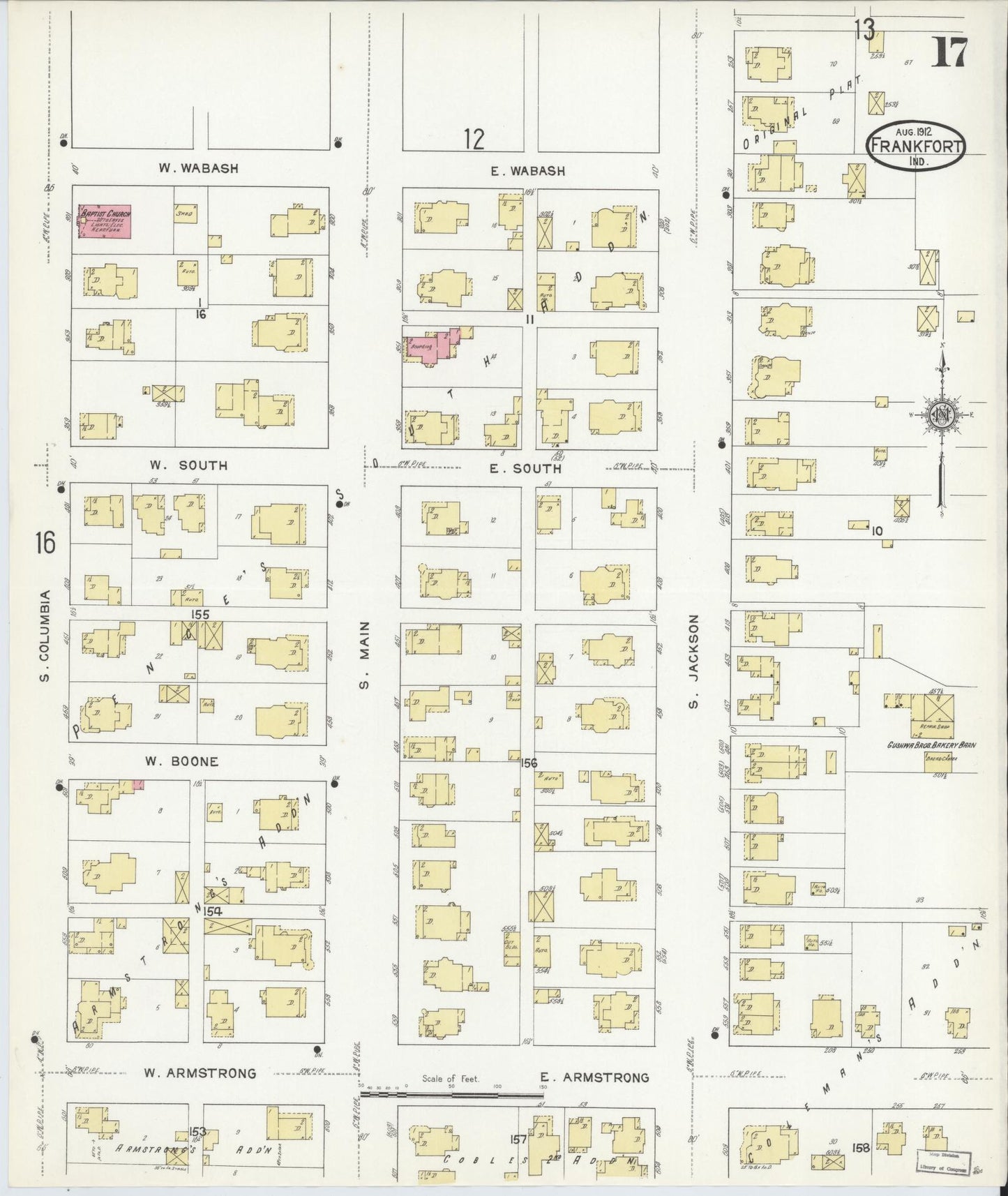 Sanborn Fire Insurance Map from Frankfort, Clinton County, Indiana (1912), Sheet #0017 - Complete Map Set gallery image, historic Sanborn map, vintage wall art, Indiana Indiana