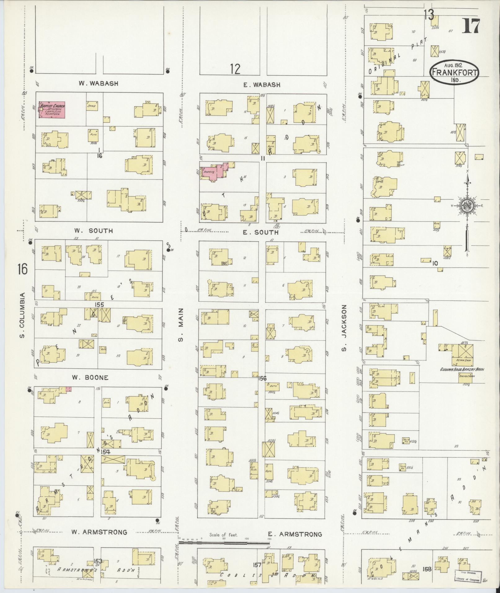 Sanborn Fire Insurance Map from Frankfort, Clinton County, Indiana (1912), Sheet #0017 - Complete Map Set gallery image, historic Sanborn map, vintage wall art, Indiana Indiana