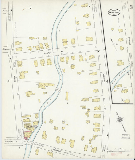 Sanborn Fire Insurance Map from Walton, Delaware County, New York (1911), Sheet #0003 - Historic Sanborn Fire Insurance Map Print, vintage old map wall art, antique decor, genealogy gift, New York New York map