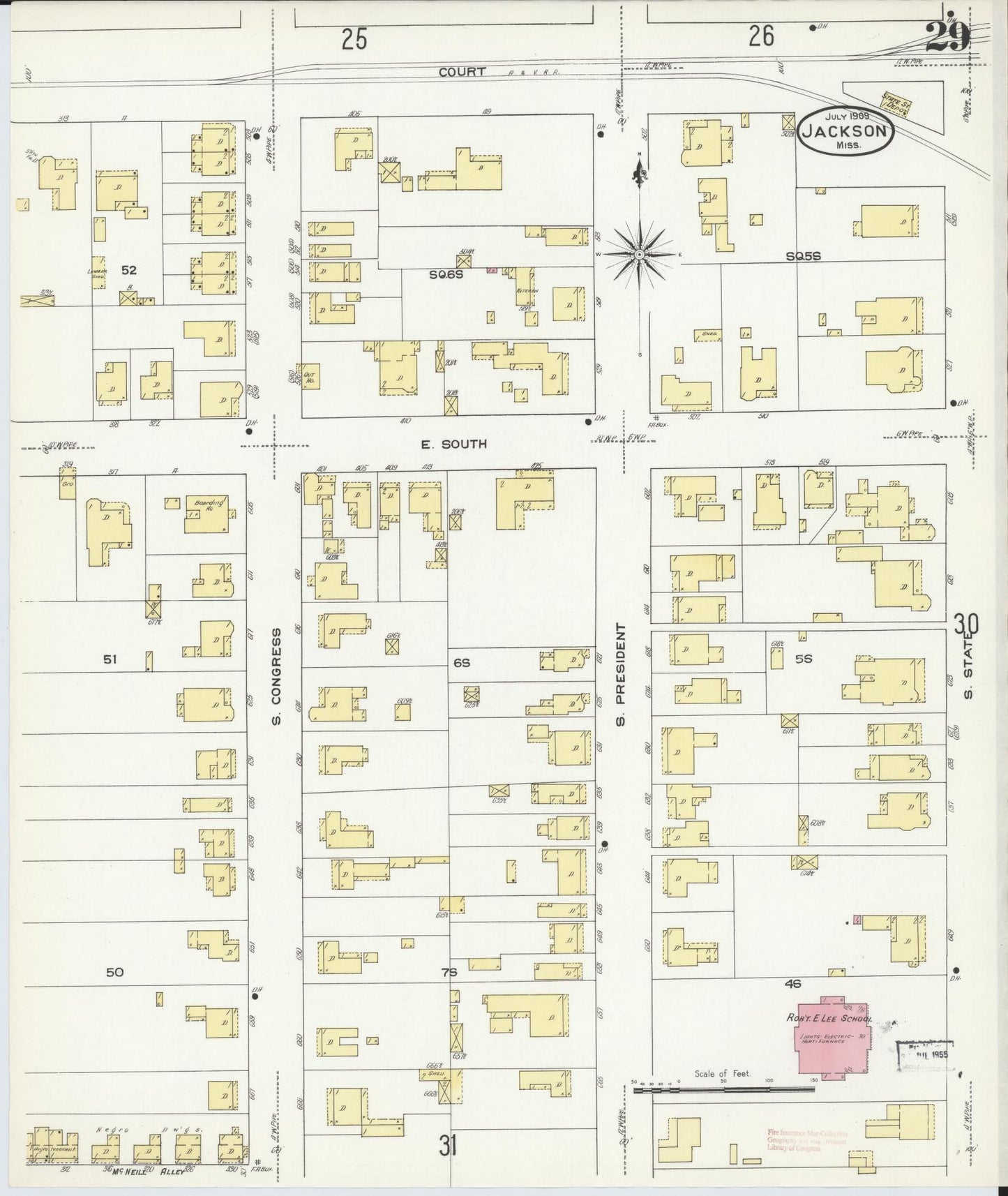 Sanborn Fire Insurance Map from Jackson, Hinds County, Mississippi (1909), Sheet #0029 - Complete Map Set gallery image, historic Sanborn map, vintage wall art, Mississippi Mississippi