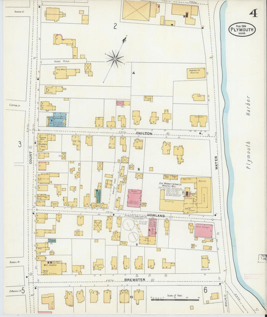 Sanborn Fire Insurance Map from Plymouth, Plymouth County, Massachusetts (1906), Sheet #0004 - Historic Sanborn Fire Insurance Map Print, vintage old map wall art, antique decor, genealogy gift, Massachusetts Massachusetts map