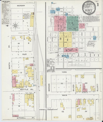 Sanborn Fire Insurance Map from Olney, Richland County, Illinois (1892), Sheet #0001 - Complete Map Set gallery image, historic Sanborn map, vintage wall art, Illinois Illinois