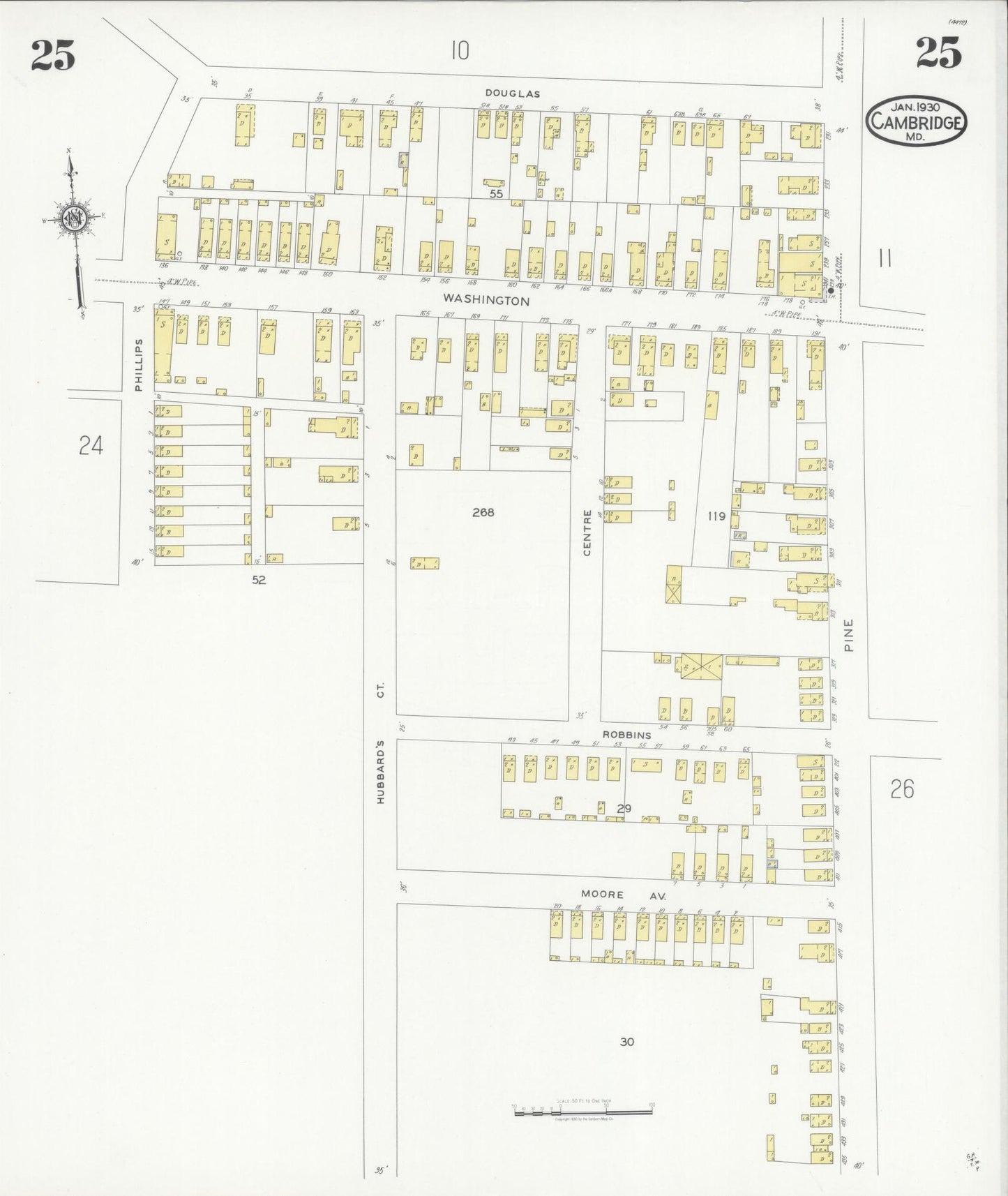 Sanborn Fire Insurance Map from Cambridge, Dorchester County, Maryland (1930), Sheet #0025 - Complete Map Set gallery image, historic Sanborn map, vintage wall art, Maryland Maryland