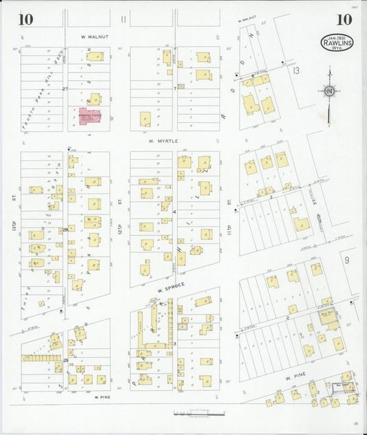 Sanborn Fire Insurance Map from Rawlins, Carbon County, Wyoming (1931), Sheet #0010 - Historic Sanborn Fire Insurance Map Print, vintage old map wall art, antique decor, genealogy gift, Wyoming Wyoming map
