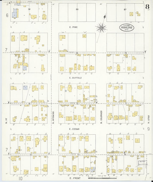 Sanborn Fire Insurance Map from Rawlins, Carbon County, Wyoming (1907), Sheet #0008 - Historic Sanborn Fire Insurance Map Print, vintage old map wall art, antique decor, genealogy gift, Wyoming Wyoming map