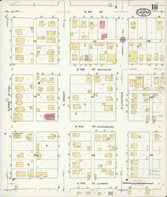 Sanborn Fire Insurance Map from Casper, Natrona County, Wyoming (1921), Sheet #0019 - Historic Sanborn Fire Insurance Map Print, vintage old map wall art, antique decor, genealogy gift, Wyoming Wyoming map