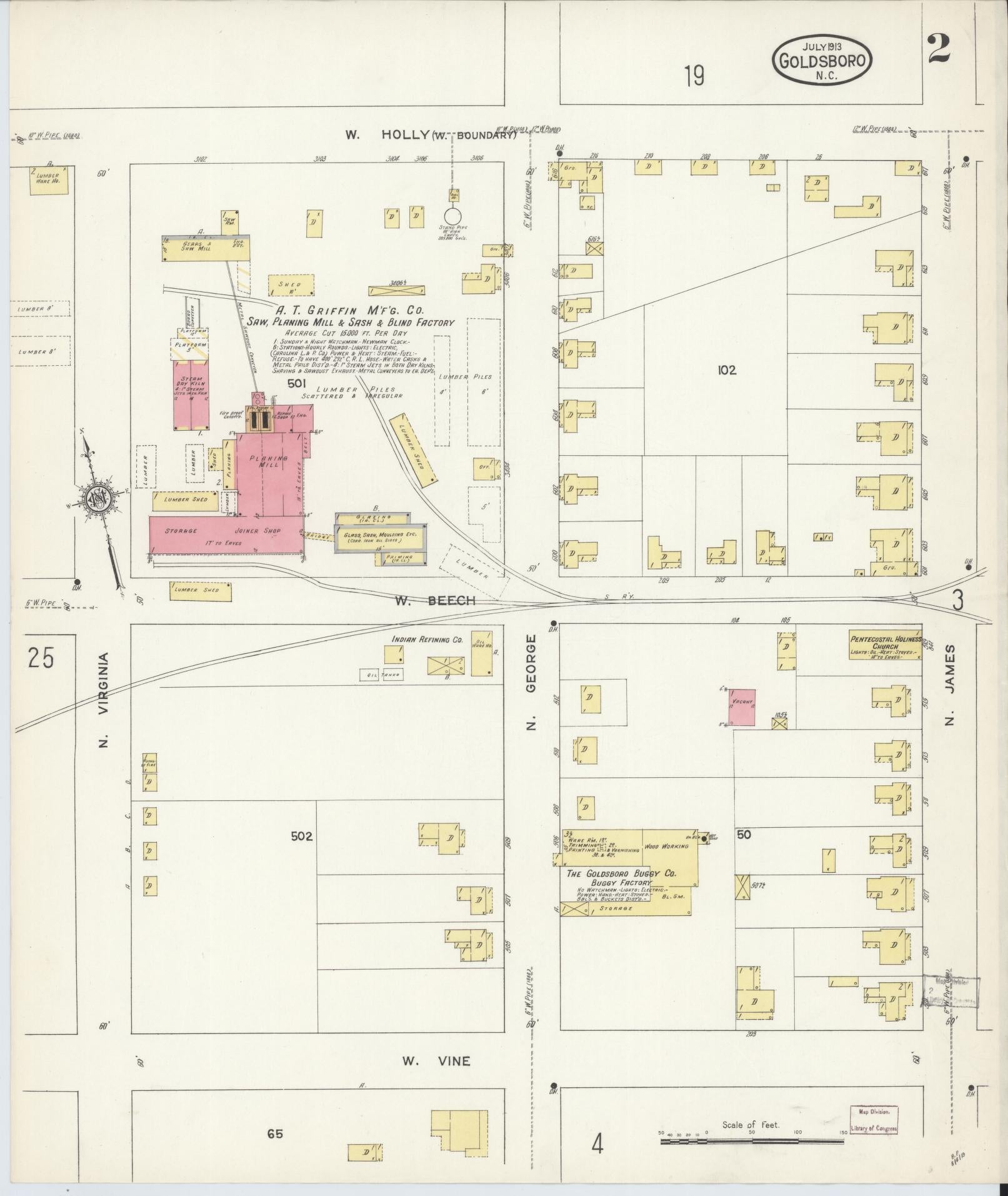 Sanborn Fire Insurance Map from Goldsboro, Wayne County, North Carolina (1913), Sheet #0002 - Historic Sanborn Fire Insurance Map Print, vintage old map wall art, antique decor, genealogy gift, North Carolina North Carolina map