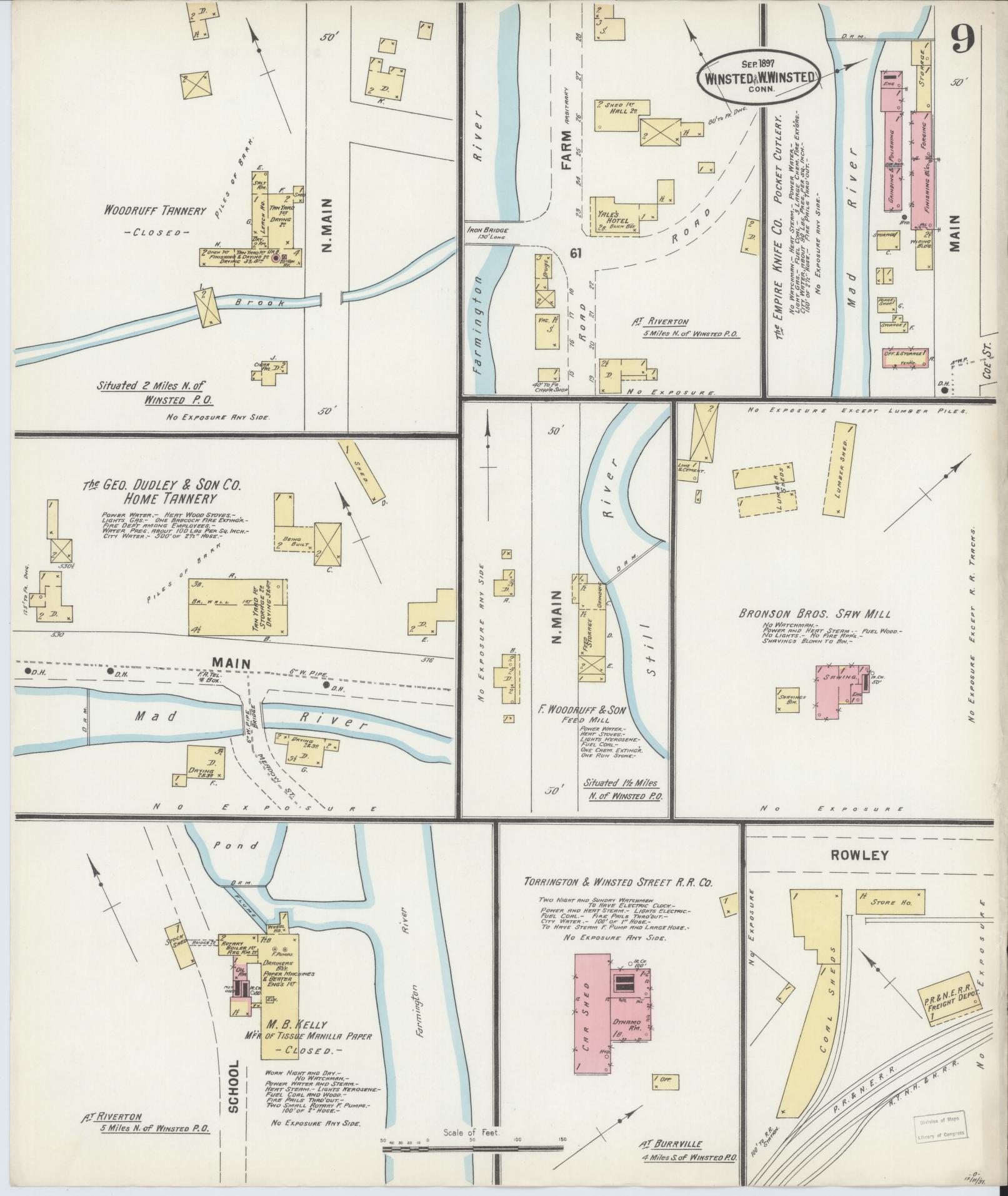 Sanborn Fire Insurance Map from Winsted, Litchfield County, Connecticut (1897), Sheet #0009 - Historic Sanborn Fire Insurance Map Print, vintage old map wall art, antique decor, genealogy gift, Connecticut Connecticut map