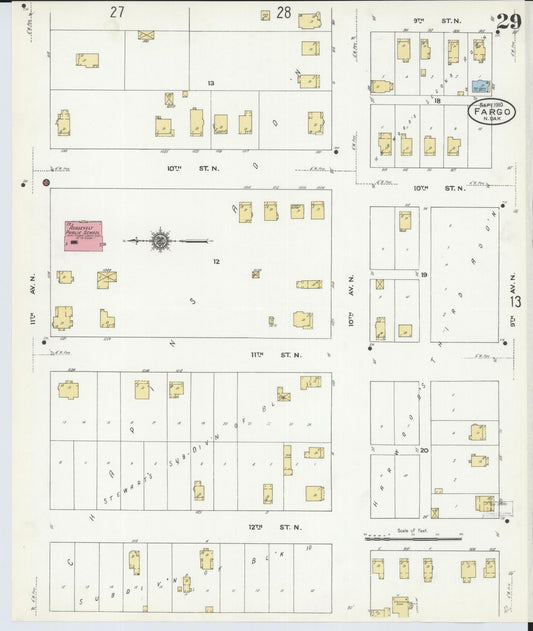 Sanborn Fire Insurance Map from Fargo, Cass County, North Dakota (1910), Sheet #0029 - Historic Sanborn Fire Insurance Map Print, vintage old map wall art, antique decor, genealogy gift, North Dakota North Dakota map
