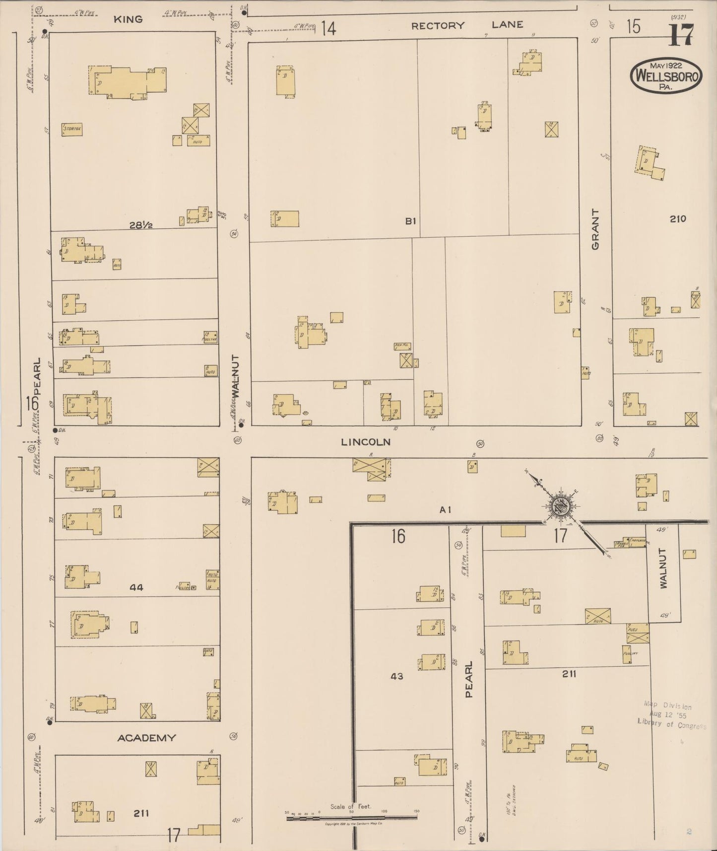 Sanborn Fire Insurance Map from Wellsboro, Tioga County, Pennsylvania (1922), Sheet #0017 - Complete Map Set gallery image, historic Sanborn map, vintage wall art, Pennsylvania Pennsylvania