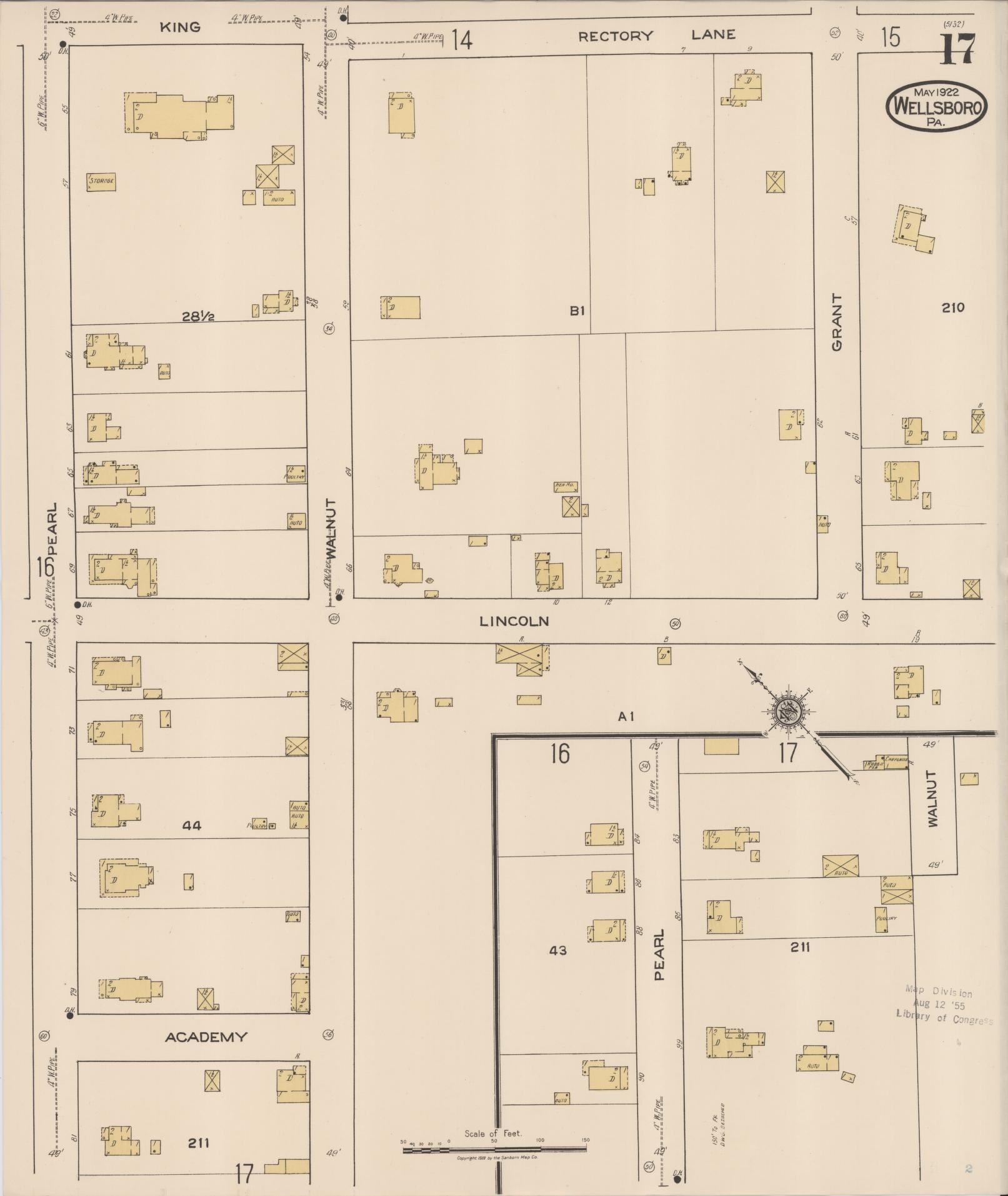 Sanborn Fire Insurance Map from Wellsboro, Tioga County, Pennsylvania (1922), Sheet #0017 - Complete Map Set gallery image, historic Sanborn map, vintage wall art, Pennsylvania Pennsylvania