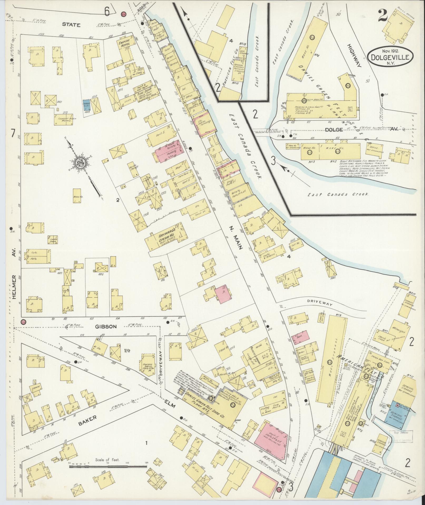 Sanborn Fire Insurance Map from Dolgeville, Hirkimer County, New York (1912), Sheet #0002 - Historic Sanborn Fire Insurance Map Print, vintage old map wall art, antique decor, genealogy gift, New York New York map