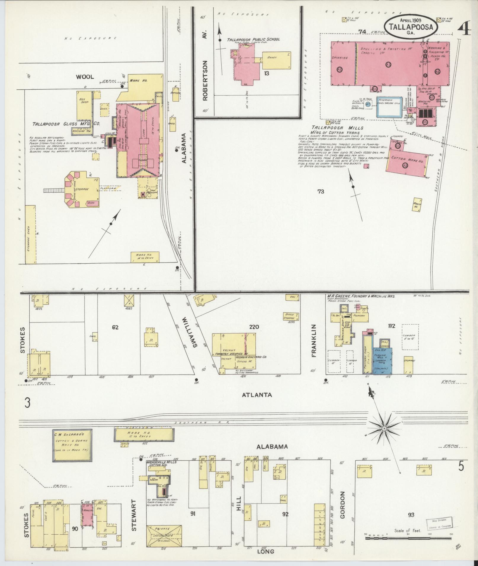 Sanborn Fire Insurance Map from Tallapoosa, Haralson County, Georgia (1909), Sheet #0004 - Complete Map Set gallery image, historic Sanborn map, vintage wall art, Georgia Georgia