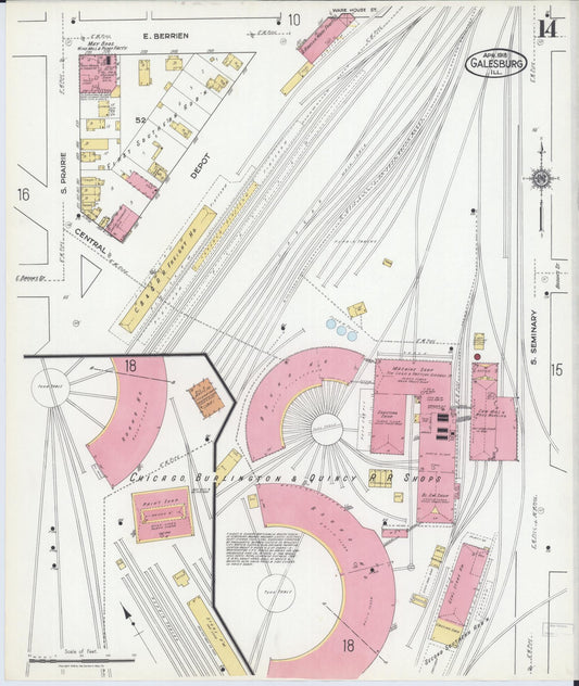 Sanborn Fire Insurance Map from Galesburg, Knox County, Illinois (1918), Sheet #0014 - Historic Sanborn Fire Insurance Map Print, vintage old map wall art, antique decor, genealogy gift, Illinois Illinois map
