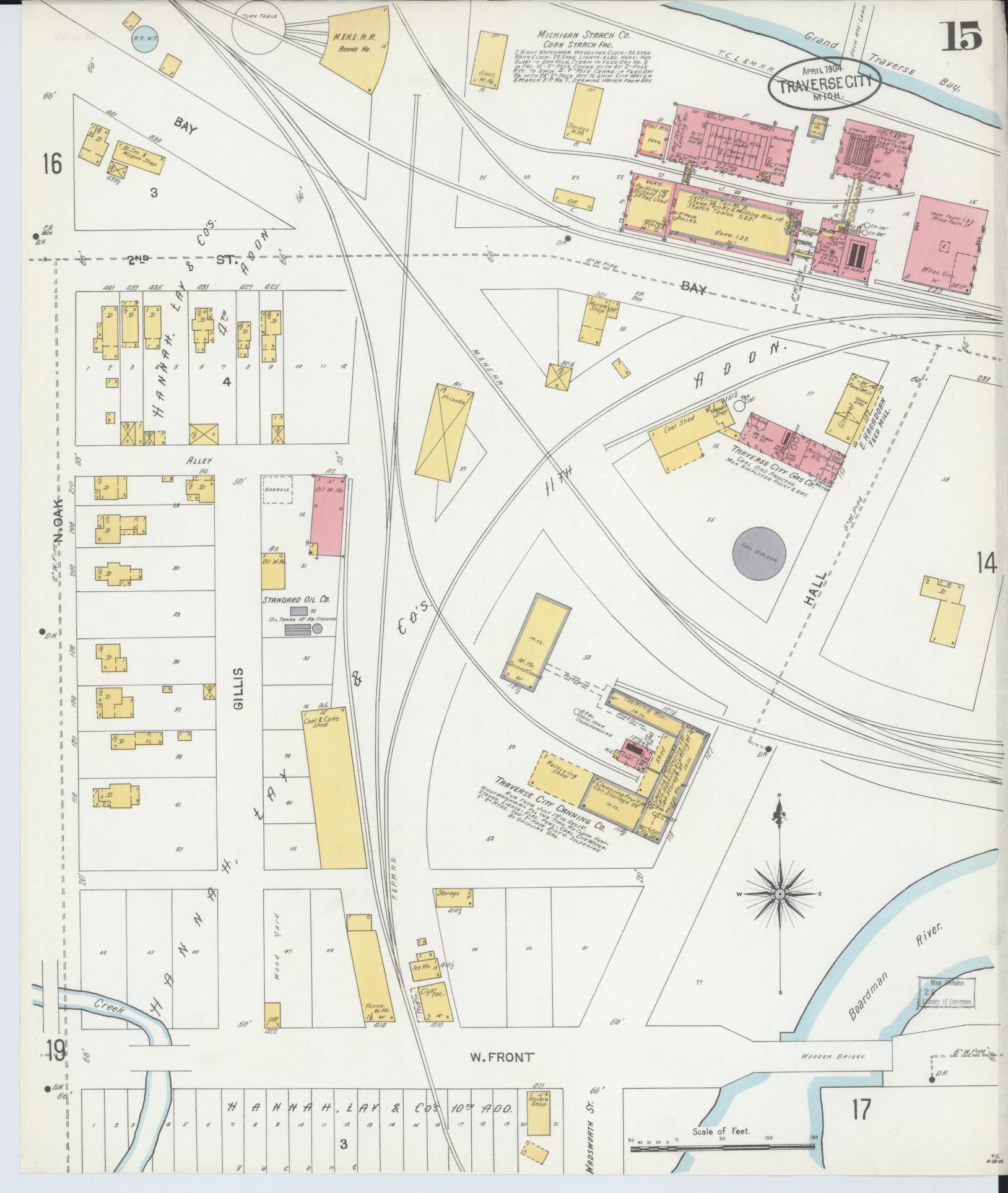 Sanborn Fire Insurance Map from Traverse City, Grand Traverse County, Michigan (1904), Sheet #0015 - Historic Sanborn Fire Insurance Map Print, vintage old map wall art, antique decor, genealogy gift, Michigan Michigan map