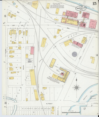 Sanborn Fire Insurance Map from Traverse City, Grand Traverse County, Michigan (1904), Sheet #0015 - Historic Sanborn Fire Insurance Map Print, vintage old map wall art, antique decor, genealogy gift, Michigan Michigan map