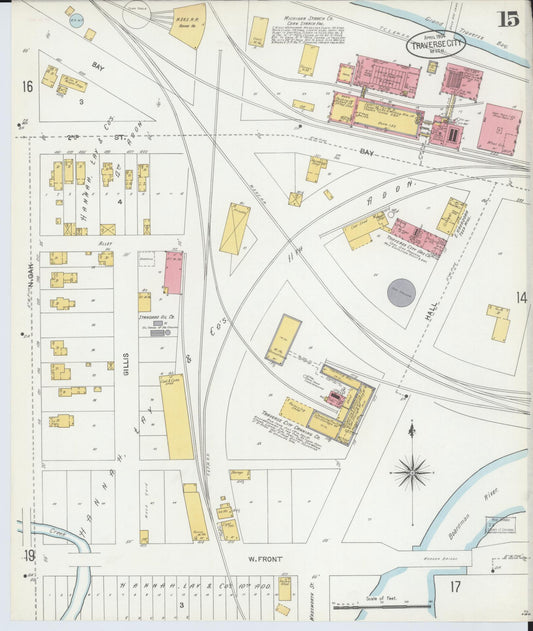 Sanborn Fire Insurance Map from Traverse City, Grand Traverse County, Michigan (1904), Sheet #0015 - Historic Sanborn Fire Insurance Map Print, vintage old map wall art, antique decor, genealogy gift, Michigan Michigan map