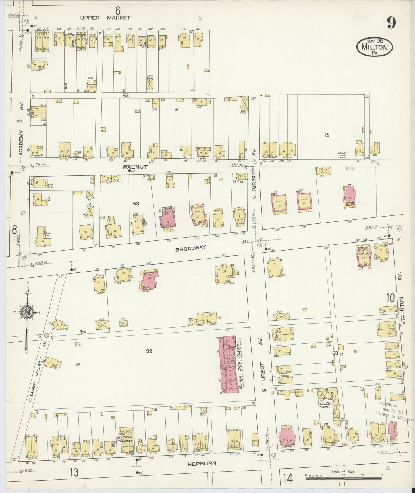 Sanborn Fire Insurance Map from Milton, Northumberland County, Pennsylvania (1913), Sheet #0009 - Historic Sanborn Fire Insurance Map Print, vintage old map wall art, antique decor, genealogy gift, Pennsylvania Pennsylvania map