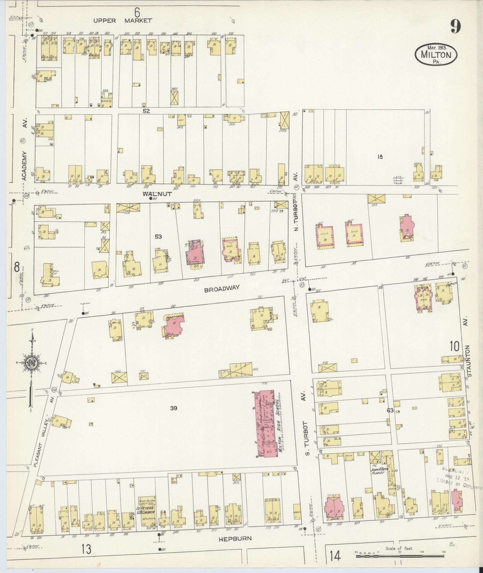 Sanborn Fire Insurance Map from Milton, Northumberland County, Pennsylvania (1913), Sheet #0009 - Historic Sanborn Fire Insurance Map Print, vintage old map wall art, antique decor, genealogy gift, Pennsylvania Pennsylvania map