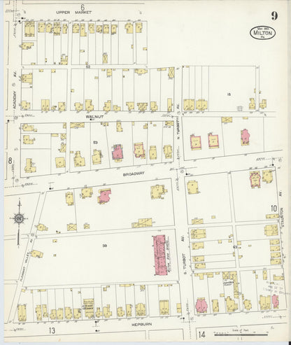 Sanborn Fire Insurance Map from Milton, Northumberland County, Pennsylvania (1913), Sheet #0009 - Historic Sanborn Fire Insurance Map Print, vintage old map wall art, antique decor, genealogy gift, Pennsylvania Pennsylvania map