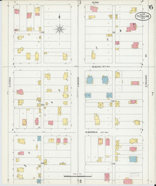 Sanborn Fire Insurance Map from Fort Collins, Larimer County, Colorado (1901), Sheet #0006 - Historic Sanborn Fire Insurance Map Print, vintage old map wall art, antique decor, genealogy gift, Colorado Colorado map
