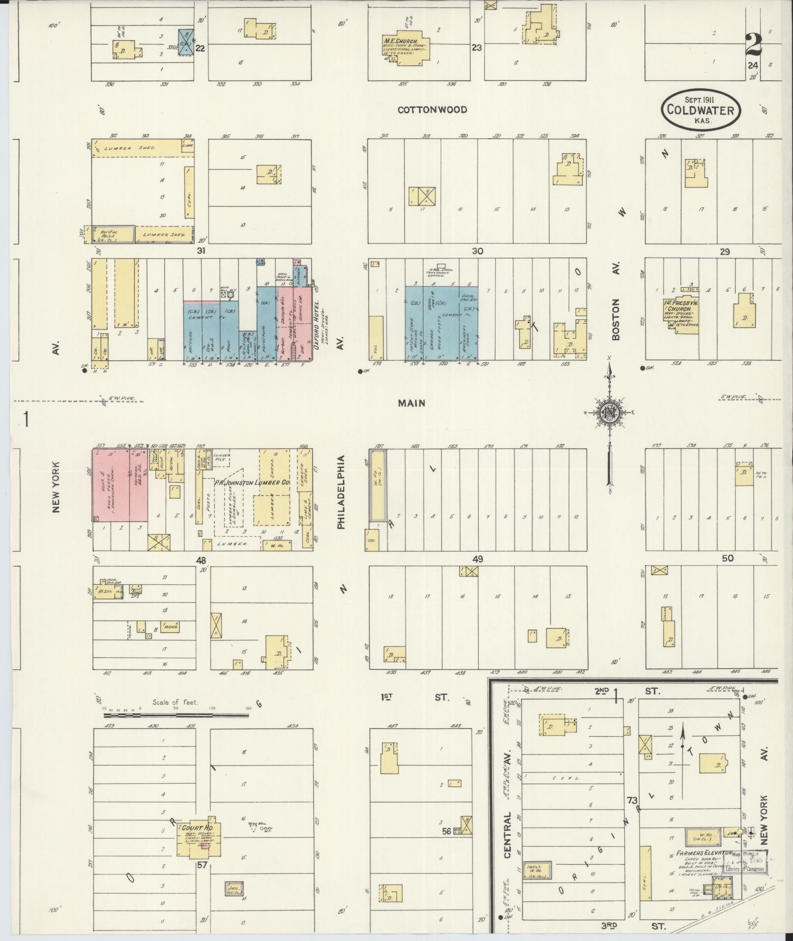 Sanborn Fire Insurance Map from Coldwater, Comanche County, Kansas (1911), Sheet #0002 - Complete Map Set gallery image, historic Sanborn map, vintage wall art, Kansas Kansas