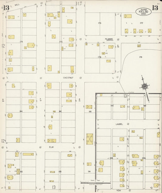 Sanborn Fire Insurance Map from Kelso, Cowlitz County, Washington (1923), Sheet #0013 - Historic Sanborn Fire Insurance Map Print, vintage old map wall art, antique decor, genealogy gift, Washington Washington map