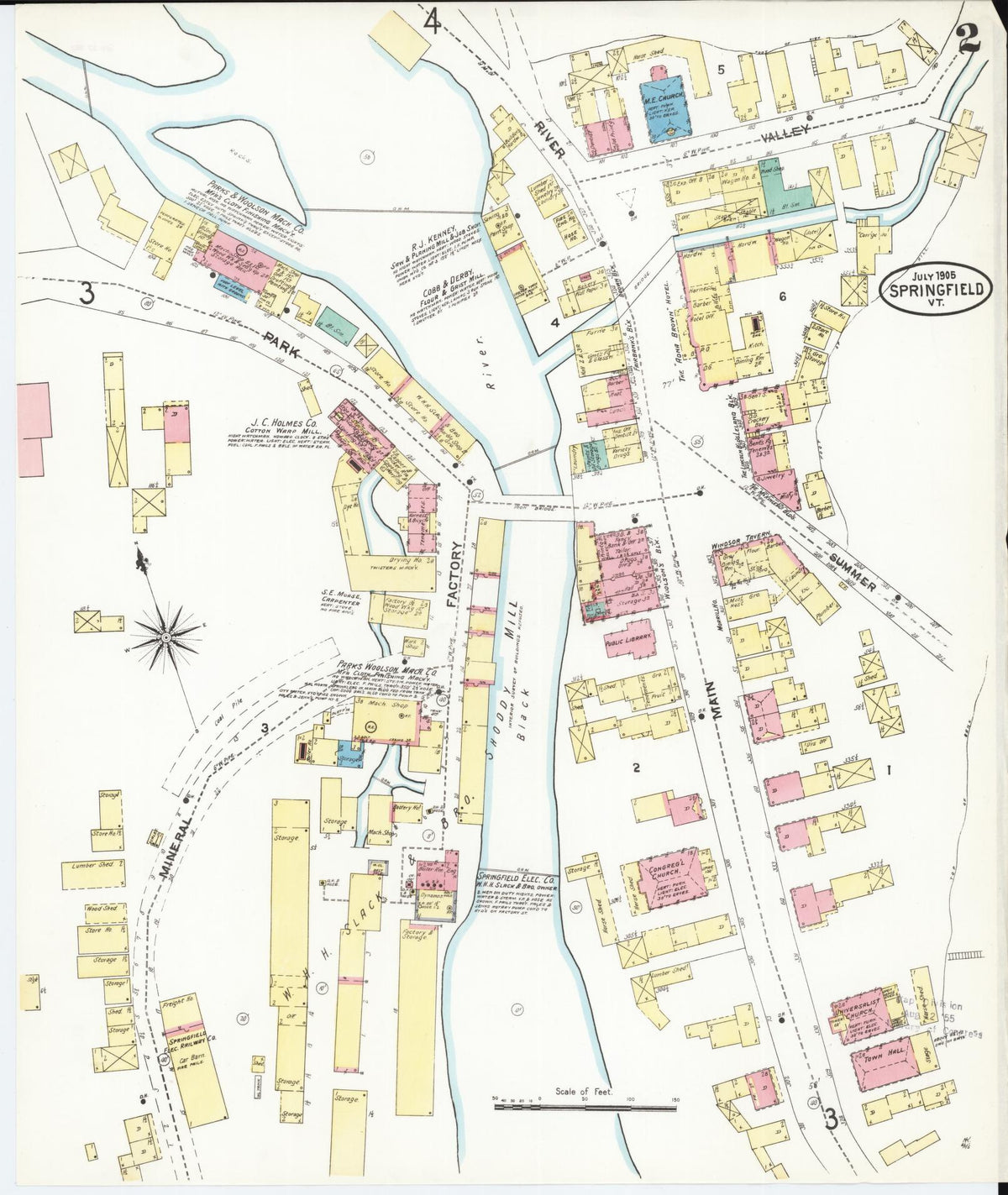 Sanborn Fire Insurance Map from Springfield, Windsor County, Vermont (1905), Sheet #0002 - Complete Map Set gallery image, historic Sanborn map, vintage wall art, Vermont Vermont