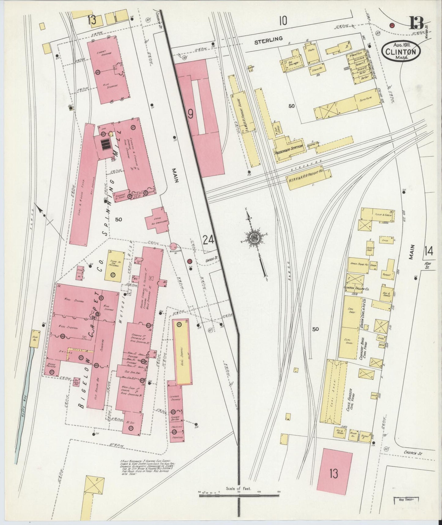 Sanborn Fire Insurance Map from Clinton, Worcester County, Massachusetts (1911), Sheet #0013 - Complete Map Set gallery image, historic Sanborn map, vintage wall art, Massachusetts Massachusetts