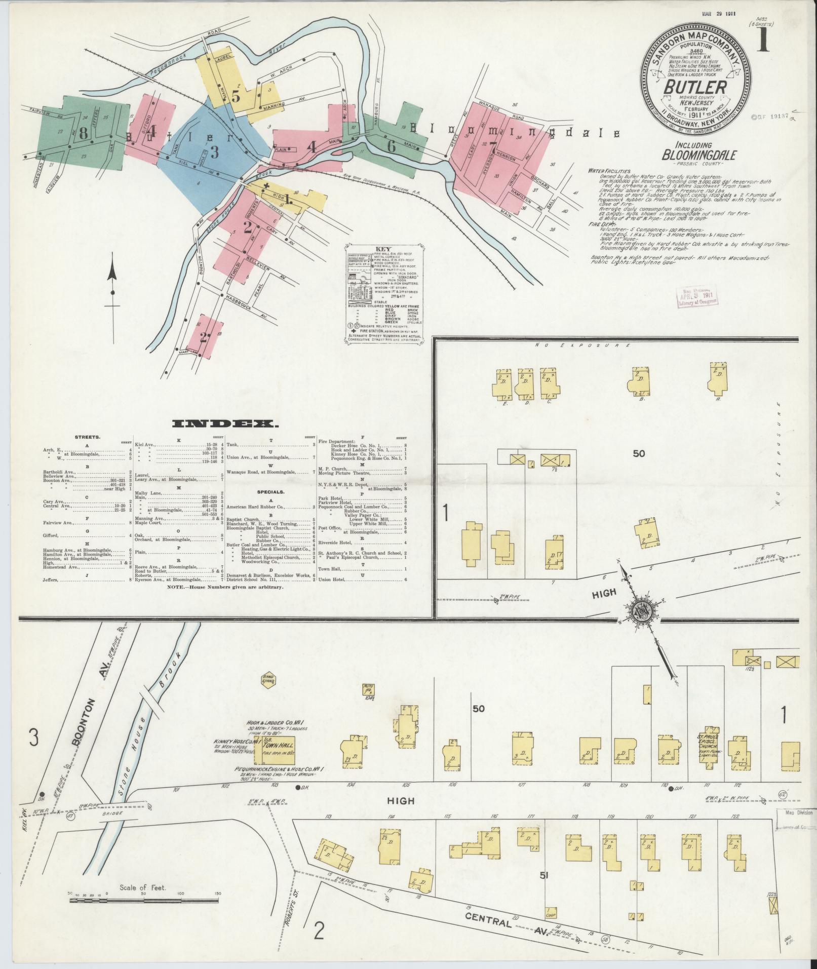 Sanborn Fire Insurance Map from Butler, Morris County, New Jersey. (1911) – Historic Sanborn Fire Insurance Map Print