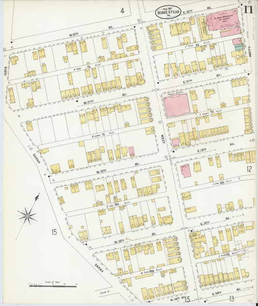 Sanborn Fire Insurance Map from Homestead, Allegheny County, Pennsylvania (1907), Sheet #0011 - Historic Sanborn Fire Insurance Map Print, vintage old map wall art, antique decor, genealogy gift, Pennsylvania Pennsylvania map