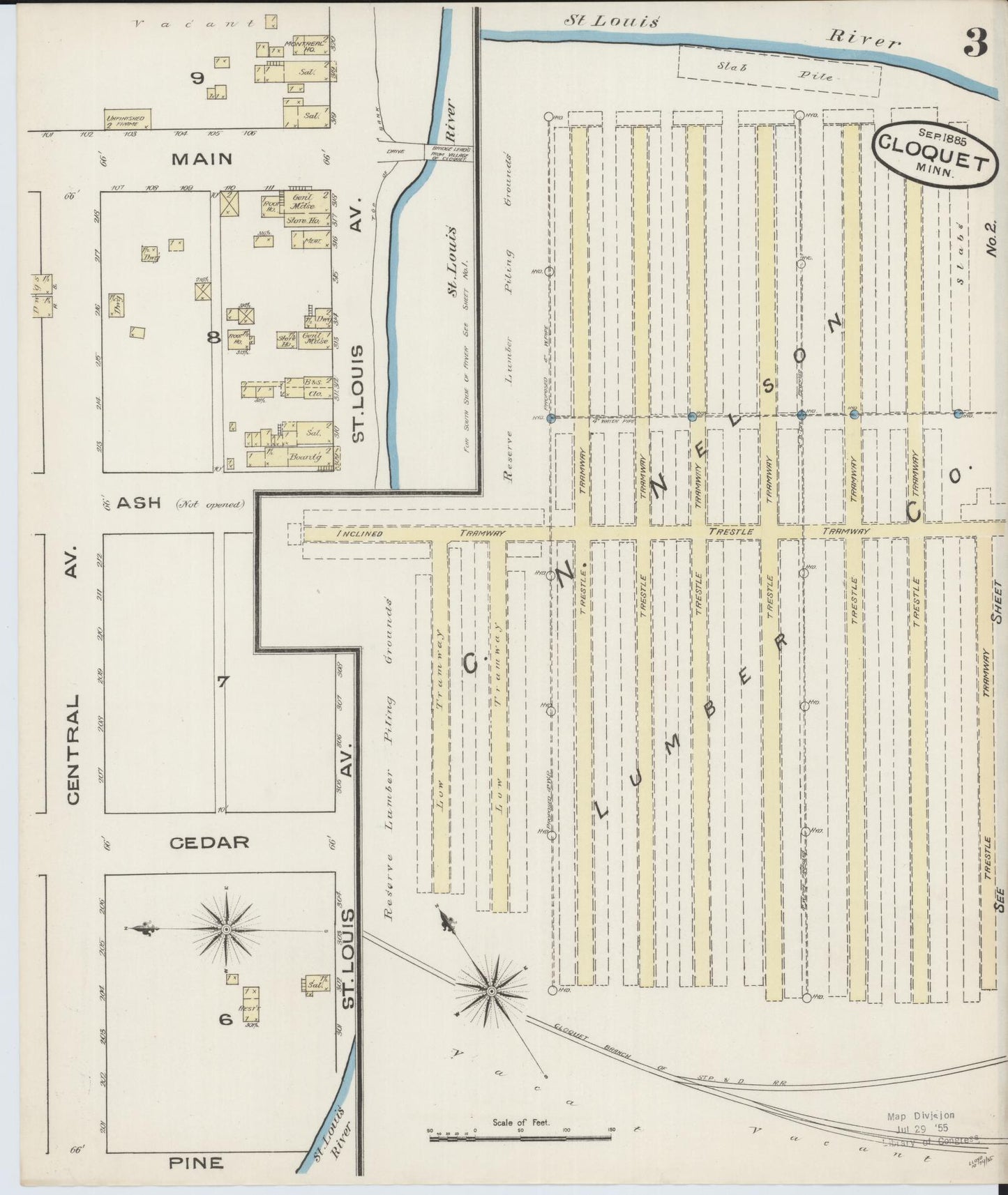 Sanborn Fire Insurance Map from Cloquet, Carlton County, Minnesota (1885), Sheet #0003 - Historic Sanborn Fire Insurance Map Print, vintage old map wall art, antique decor, genealogy gift, Minnesota Minnesota map