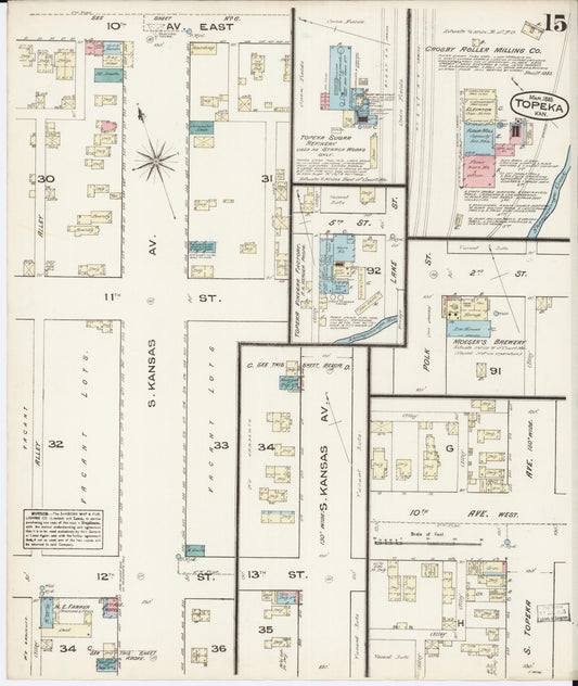 Sanborn Fire Insurance Map from Topeka, Shawnee County, Kansas (1885), Sheet #0015 - Historic Sanborn Fire Insurance Map Print, vintage old map wall art, antique decor, genealogy gift, Kansas Kansas map