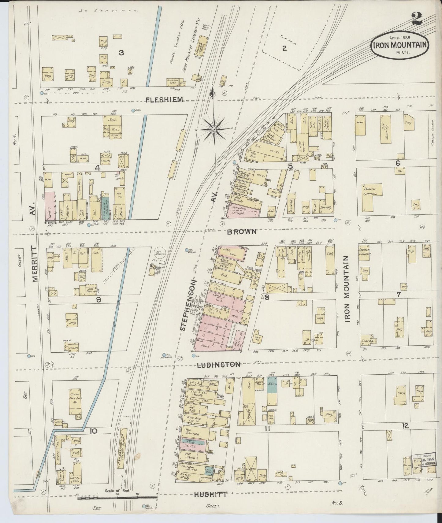 Sanborn Fire Insurance Map from Iron Mountain, Dickinson County, Michigan (1888), Sheet #0002 - Complete Map Set gallery image, historic Sanborn map, vintage wall art, Michigan Michigan