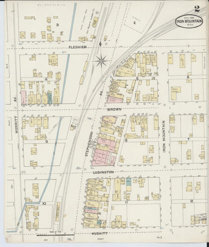 Sanborn Fire Insurance Map from Iron Mountain, Dickinson County, Michigan (1888), Sheet #0002 - Complete Map Set gallery image, historic Sanborn map, vintage wall art, Michigan Michigan