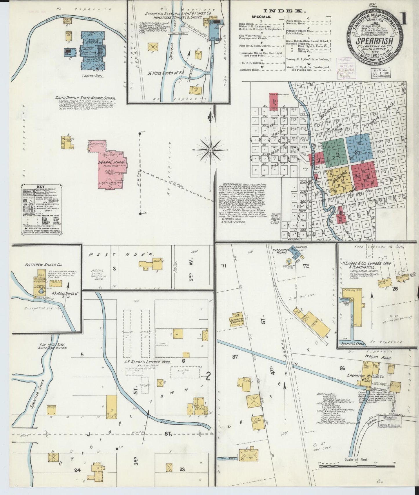 Sanborn Fire Insurance Map from Spearfish, Lawrence County, South Dakota (1903), Sheet #0001 - Complete Map Set gallery image, historic Sanborn map, vintage wall art, South Dakota South Dakota