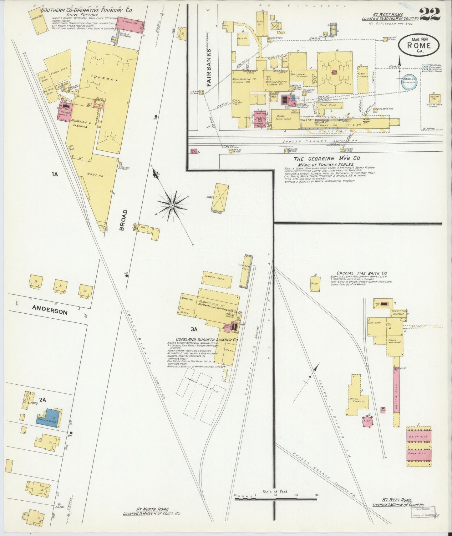Sanborn Fire Insurance Map from Rome, Floyd County, Georgia (1909), Sheet #0022 - Historic Sanborn Fire Insurance Map Print, vintage old map wall art, antique decor, genealogy gift, Georgia Georgia map