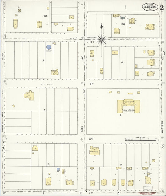 Sanborn Fire Insurance Map from Claremont, Los Angeles County, California (1909), Sheet #0002 - Historic Sanborn Fire Insurance Map Print, vintage old map wall art, antique decor, genealogy gift, California California map