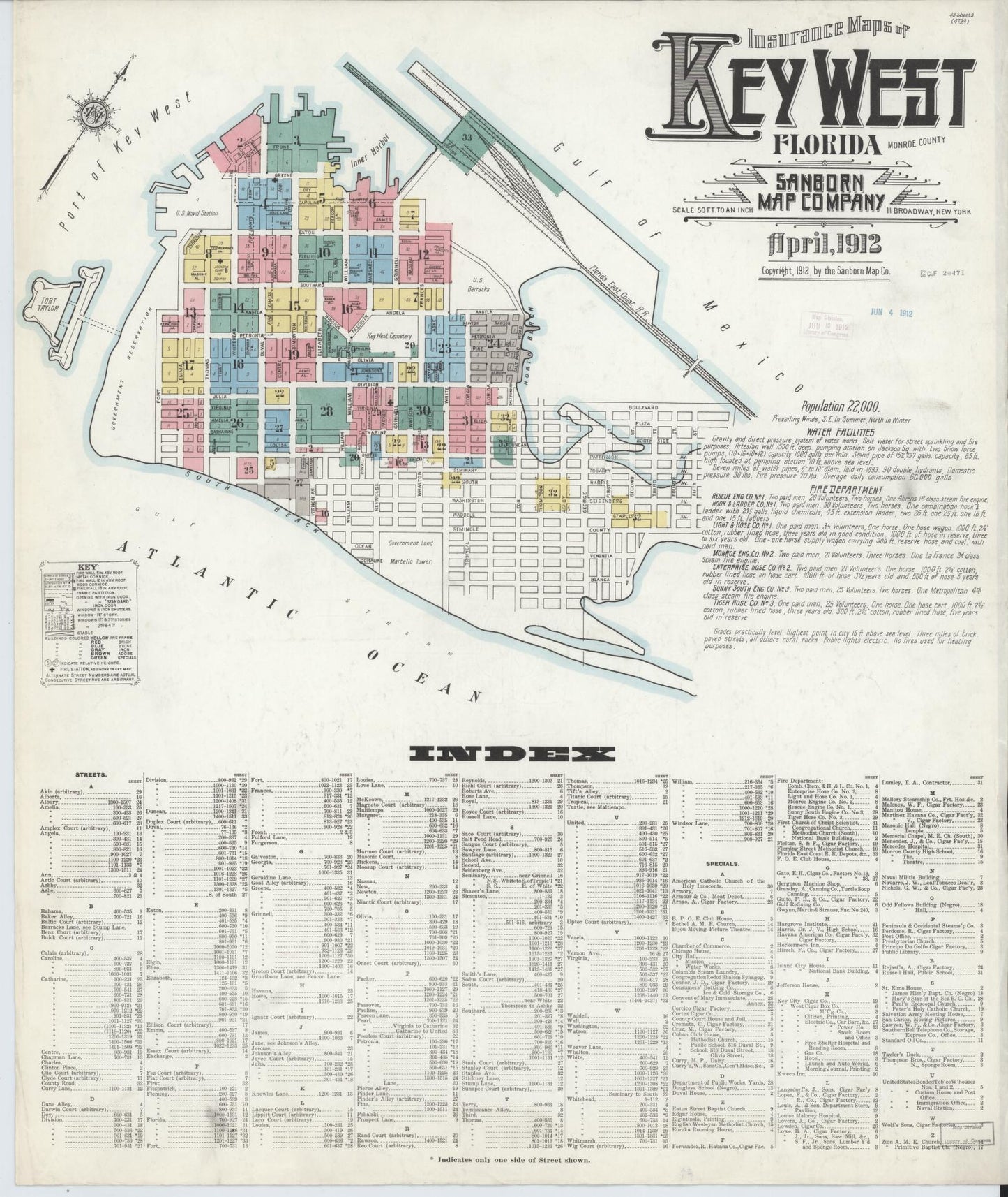 Sanborn Fire Insurance Map from Key West, Monroe County, Florida (1912), Sheet #0001 - Complete Map Set gallery image, historic Sanborn map, vintage wall art, Florida Florida