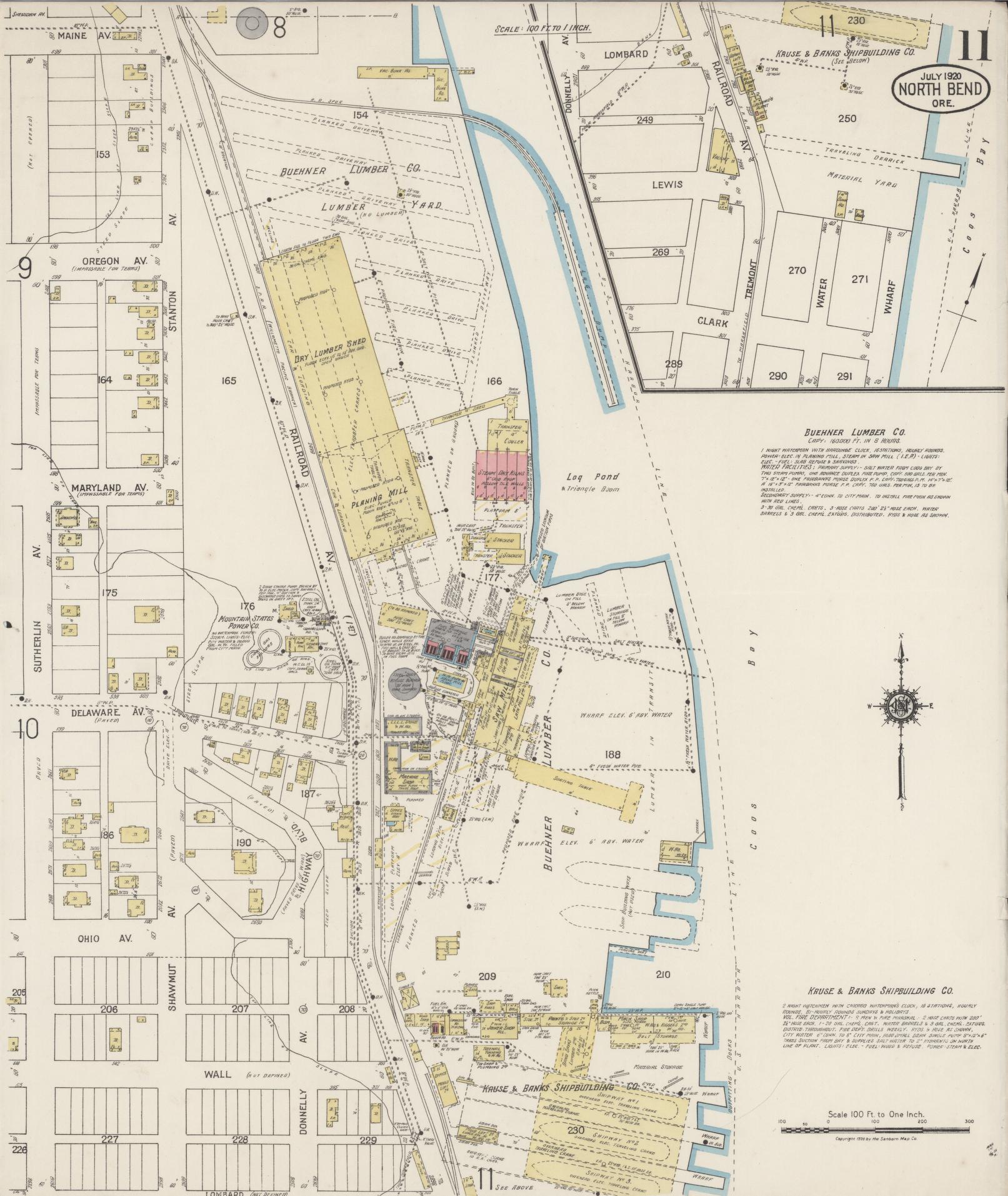 Sanborn Fire Insurance Map from North Bend, Coos County, Oregon (1920), Sheet #0011 - Complete Map Set gallery image, historic Sanborn map, vintage wall art, Oregon Oregon