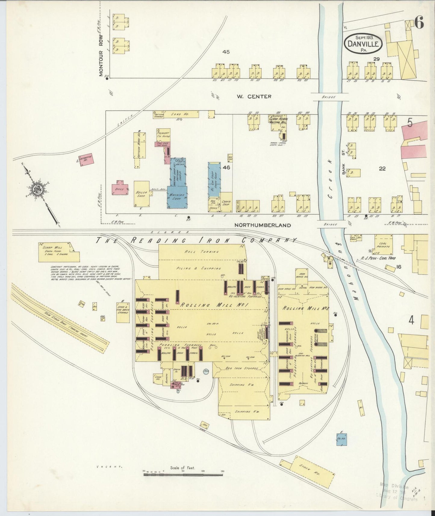 Sanborn Fire Insurance Map from Danville, Montour County, Pennsylvania (1913), Sheet #0006 - Historic Sanborn Fire Insurance Map Print, vintage old map wall art, antique decor, genealogy gift, Pennsylvania Pennsylvania map