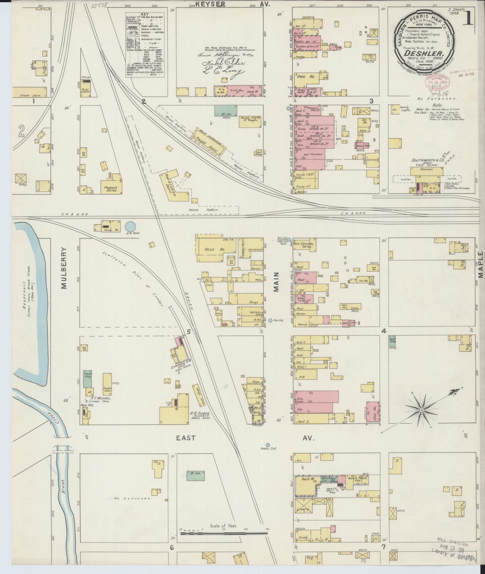 Sanborn Fire Insurance Map from Deshler, Henry County, Ohio (1895), Sheet #0001 - Historic Sanborn Fire Insurance Map Print, vintage old map wall art, antique decor, genealogy gift, Ohio Ohio map