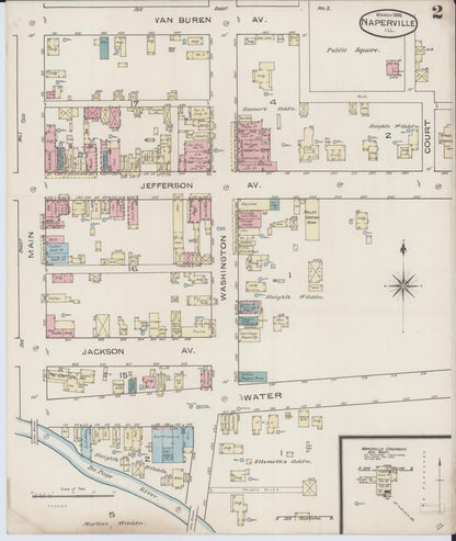 Sanborn Fire Insurance Map from Naperville, Du Page County, Illinois (1886), Sheet #0002 - Complete Map Set gallery image, historic Sanborn map, vintage wall art, Illinois Illinois