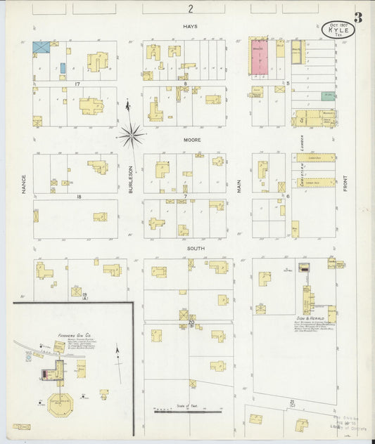 Sanborn Fire Insurance Map from Kyle, Hays County, Texas (1907), Sheet #0003 - Historic Sanborn Fire Insurance Map Print, vintage old map wall art, antique decor, genealogy gift, Texas Texas map